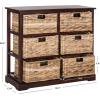 SAFAVIEH Home Collection – Keenan Cherry Storage Chest with Wicker Baskets, Farmhouse Accent Storage Cabinet, Fully Assembled (AMH5740C)(Cherry)