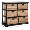 SAFAVIEH Home Collection – Keenan Cherry Storage Chest with Wicker Baskets, Farmhouse Accent Storage Cabinet, Fully Assembled (AMH5740C)(Distressed Black)