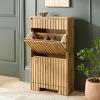 SAFAVIEH Home Collection – Sohan Black Shoe Rack, Slim Vertical Storage Cabinet with Drawer & Tilt-Out Shelves, Modern Entryway Organizer (STG3101B)(Oak)