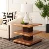 SAFAVIEH Home Collection – Suette Modern Black 3-Tier Square Accent Table with Shelves, Compact Storage Side Table for Living Room or Bedroom (ACC5001B)(Natural/Walnut)