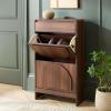 SAFAVIEH Home Collection – Willam Walnut Shoe Rack, Modern Slim Storage Cabinet with Drawer & Shelves, Space-Saving Organizer for Entryway or Hallway (STG3100A)(Walnut)