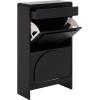 SAFAVIEH Home Collection – Willam Walnut Shoe Rack, Modern Slim Storage Cabinet with Drawer & Shelves, Space-Saving Organizer for Entryway or Hallway (STG3100A)(Black)