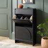 SAFAVIEH Home Collection – Willam Walnut Shoe Rack, Modern Slim Storage Cabinet with Drawer & Shelves, Space-Saving Organizer for Entryway or Hallway (STG3100A)(Black)