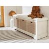 SAFAVIEH Home Collection Landers Distressed White 3-Drawer/Cushion Storage Bench (Fully Assembled) BCH5703A(Distressed White)