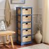 SAFAVIEH Home Collection Vedette Distressed Black 5-Drawer Wicker Basket Storage Tower (Fully Assembled)(Blue)
