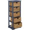 SAFAVIEH Home Collection Vedette Distressed Black 5-Drawer Wicker Basket Storage Tower (Fully Assembled)(Blue)