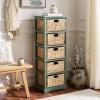 SAFAVIEH Home Collection Vedette Distressed Black 5-Drawer Wicker Basket Storage Tower (Fully Assembled)(Dusty Green)