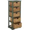 SAFAVIEH Home Collection Vedette Distressed Black 5-Drawer Wicker Basket Storage Tower (Fully Assembled)(Dusty Green)