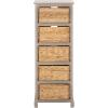 SAFAVIEH Home Collection Vedette Distressed Black 5-Drawer Wicker Basket Storage Tower (Fully Assembled)(White Washed)