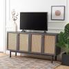 SAFAVIEH Piran TV Stand for up to 70″ Flatscreen – Oak Brown & Gold, 4 Doors with Interior Storage, Entertainment Media Console (MED9611D)(Distressed Black/Gold)