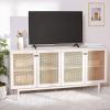 SAFAVIEH Piran TV Stand for up to 70″ Flatscreen – Oak Brown & Gold, 4 Doors with Interior Storage, Entertainment Media Console (MED9611D)(White / Gold)