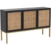 Safavieh Home Collection Zadie Coastal Black/Natural Rattan 3-Door Storage Sideboard(Black/Gold)