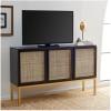 Safavieh Home Collection Zadie Coastal Black/Natural Rattan 3-Door Storage Sideboard(Black/Gold)