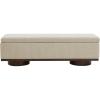 SAFAVIEH Couture Collection – Vianna Boucle Storage Bench, Black Upholstered Bench with Natural Wood Legs, Modern Entryway Bedroom Accent Seating (SFV5049C)(Beige/Walnut)