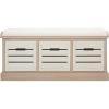 SAFAVIEH Home Collection – Briar 3-Drawer Upholstered Storage Bench, Farmhouse Entryway Accent Bench with Cushion Top, Distressed Grey Frame & Sand Drawer Fronts (BCH5700C)(Sand/Distressed White)