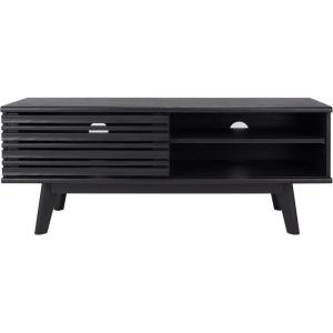 SAFAVIEH Aurelio TV Stand for up to 55″ Flatscreen – Walnut Brown, 1 Sliding Door with Interior Storage and Open Shelves, Entertainment Media Console (MED9600A)(Black)
