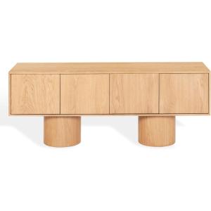 SAFAVIEH Couture Collection – Alberti Natural Brown Wood Sideboard, Modern Storage Cabinet with Sculptural Cylinder Base, Fully Assembled (SFV4254B)(Natural)