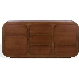 SAFAVIEH Couture Collection – Herald Brown Wood Sideboard, Modern 3-Shelf Storage Cabinet, Fully Assembled (SFV5547A)(Brown)