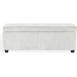 SAFAVIEH Couture Collection – Lynzie Grey Corduroy Storage Bench, Channel Tufted Upholstered Seat with Hidden Storage, Modern Accent Furniture (SFV6114B)(Grey)