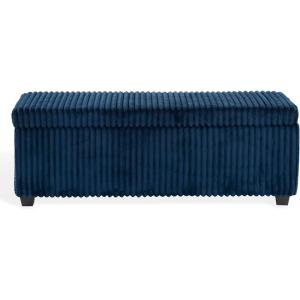 SAFAVIEH Couture Collection – Lynzie Grey Corduroy Storage Bench, Channel Tufted Upholstered Seat with Hidden Storage, Modern Accent Furniture (SFV6114B)(Navy)