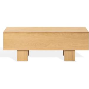 SAFAVIEH Couture Collection – Sherianya Walnut Brown Wood Storage Bench, Modern Rectangular Design with Block Legs (SFV4256B)(Natural)