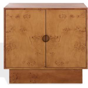 SAFAVIEH Couture Collection – Tessly Walnut Burl Veneer Chest, Modern Storage Cabinet with Shelf, Fully Assembled (SFV5549A)(Walnut Burl/Brass)