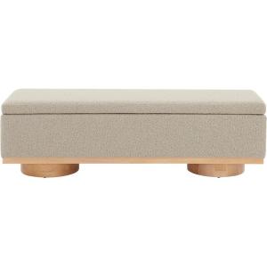 SAFAVIEH Couture Collection – Vianna Boucle Storage Bench, Black Upholstered Bench with Natural Wood Legs, Modern Entryway Bedroom Accent Seating (SFV5049C)(Brown/Natural)