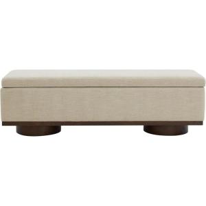SAFAVIEH Couture Collection – Vianna Boucle Storage Bench, Black Upholstered Bench with Natural Wood Legs, Modern Entryway Bedroom Accent Seating (SFV5049C)(Beige/Walnut)