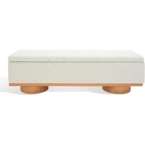 SAFAVIEH Couture Collection – Vianna Boucle Storage Bench, Black Upholstered Bench with Natural Wood Legs, Modern Entryway Bedroom Accent Seating (SFV5049C)(Cream/Natural)