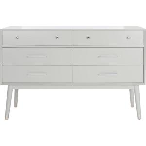 SAFAVIEH Couture Collection – Zack Grey 6-Drawer Wood Dresser with Silver Accents, Modern Storage Chest (DUP1004J)(Grey/Silver)