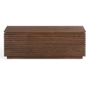 SAFAVIEH Couture Collection – Zuzu Walnut Brown Wood Storage Bench, Modern Slatted Design with Lift-Top Compartment (SFV4258A)(Walnut)