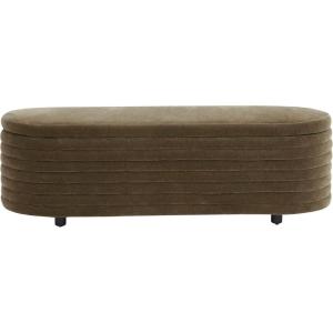 SAFAVIEH Couture Collection Jaymie Contemporary Taupe Linen/Black Oval Storage Bench(Dark Olive/Black)