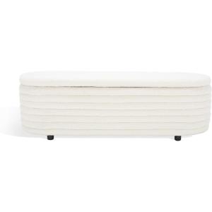 SAFAVIEH Couture Collection Jaymie Contemporary Taupe Linen/Black Oval Storage Bench(Ivory/Black)