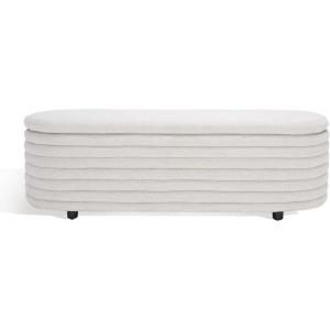 SAFAVIEH Couture Collection Jaymie Contemporary Taupe Linen/Black Oval Storage Bench(Taupe/Black)