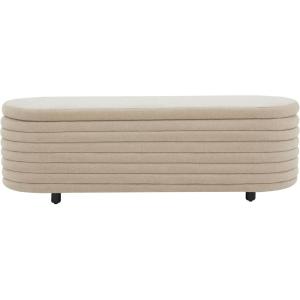 SAFAVIEH Couture Collection Jaymie Tan Boucle/Black Channel Tufted Oval Storage Bench