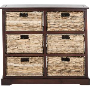 SAFAVIEH Home Collection – Keenan Cherry Storage Chest with Wicker Baskets, Farmhouse Accent Storage Cabinet, Fully Assembled (AMH5740C)(Cherry)