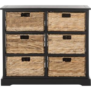 SAFAVIEH Home Collection – Keenan Cherry Storage Chest with Wicker Baskets, Farmhouse Accent Storage Cabinet, Fully Assembled (AMH5740C)(Distressed Black)
