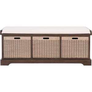 SAFAVIEH Home Collection Landers Distressed White 3-Drawer/Cushion Storage Bench (Fully Assembled) BCH5703A(Brown)