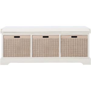 SAFAVIEH Home Collection Landers Distressed White 3-Drawer/Cushion Storage Bench (Fully Assembled) BCH5703A(Distressed White)