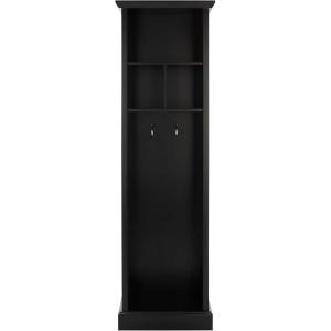 SAFAVIEH Home Collection Layli Farmhouse Antique White 4-Shelf 2-Hook Top Storage Hall Tree (Fully Assembled)(Black)