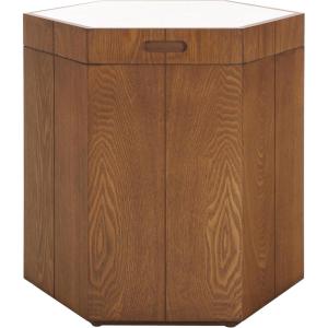 SAFAVIEH Home Collection Rafaela Walnut/White Hexagon Storage Accent Table (Fully Assembled)(Natural Brown/White)