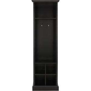 SAFAVIEH Home Collection Surrey Farmhouse Antique White 6-Shelf 2-Hook Bottom Storage Hall Tree (Fully Assembled)(Black)