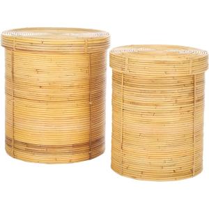 SAFAVIEH Home Collection Vali Natural Rattan Storage Basket with Lid Set of 2 (Fully Assembled)