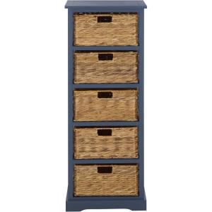 SAFAVIEH Home Collection Vedette Distressed Black 5-Drawer Wicker Basket Storage Tower (Fully Assembled)(Blue)