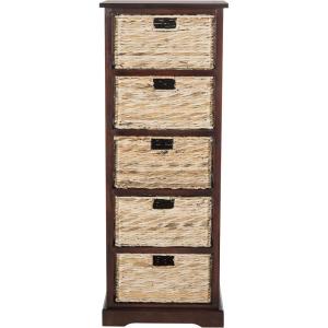 SAFAVIEH Home Collection Vedette Distressed Black 5-Drawer Wicker Basket Storage Tower (Fully Assembled)(Cherry)