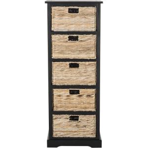 SAFAVIEH Home Collection Vedette Distressed Black 5-Drawer Wicker Basket Storage Tower (Fully Assembled)(Distressed Black)