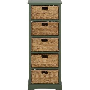 SAFAVIEH Home Collection Vedette Distressed Black 5-Drawer Wicker Basket Storage Tower (Fully Assembled)(Dusty Green)