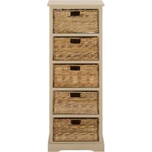 SAFAVIEH Home Collection Vedette Distressed Black 5-Drawer Wicker Basket Storage Tower (Fully Assembled)(Sand)