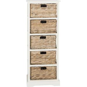 SAFAVIEH Home Collection Vedette Distressed Black 5-Drawer Wicker Basket Storage Tower (Fully Assembled)(Vintage White)