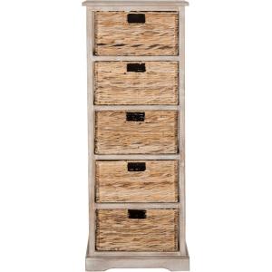SAFAVIEH Home Collection Vedette Distressed Black 5-Drawer Wicker Basket Storage Tower (Fully Assembled)(White Washed)